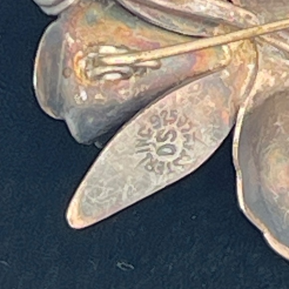 Vintage Sterling Silver Flower Brooch Pin 925 Lily Orchid Mexico Signed DS Taxco - Picture 5 of 9